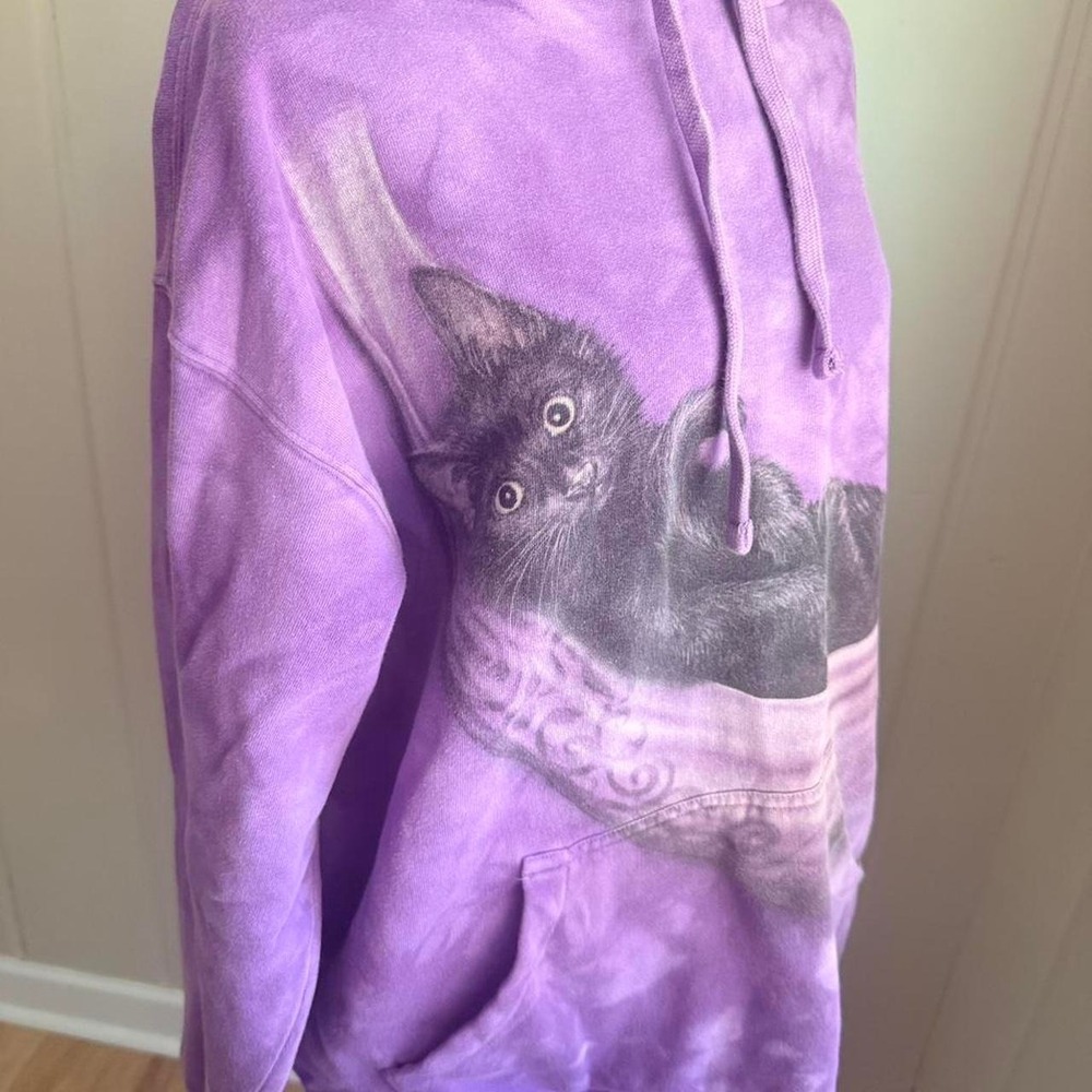 The Mountain Purple Tie Dye Black Kitten Hoodie Large Oversized Cat Graphic